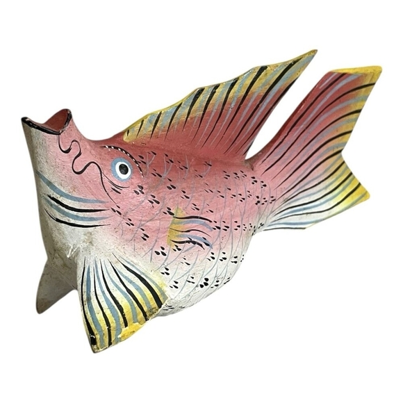 Colorful Hand-Carved Handpainted Wooden Fish Statue Figurine Nautical Home Decor - Picture 2 of 5